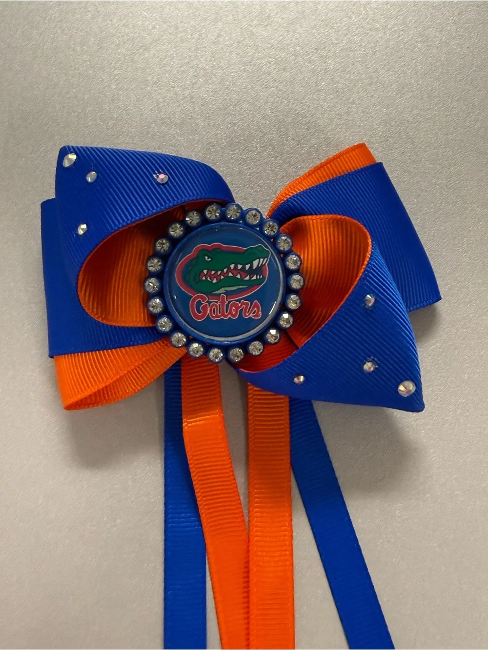 Gators Kids Ribbon Hair Bow Clip - Blue & Orange - handmade